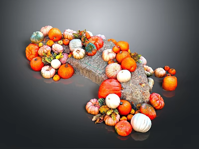 Colorful Pumpkins Pile On A Stone With Various Sizes And Natural Shapes 3d model