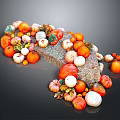 Colorful Pumpkins Pile On A Stone With Various Sizes And Natural Shapes