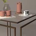 Sleek Glass Top Side Table with Metal Frame Vase Green Plant and Terracotta Teapot