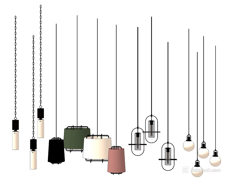 Various Modern Pendant Lights With Different Colors And Stylish Designs For Home Decor 3d model 