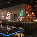 DT HOUSE Modern Bar Interior With Neon Signs Tables And Purple Lighting