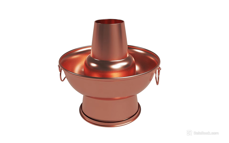 Traditional Copper Hot Pot With Chimney Structure And Side Handles 3d model 