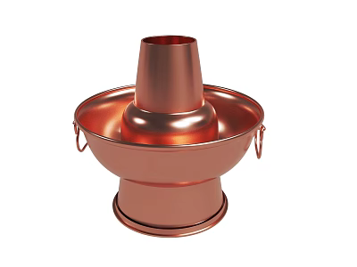 Traditional Copper Hot Pot With Chimney Structure And Side Handles 3d model