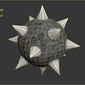 Decorative Ornament Set With Spiked Sphere Metallic Textured Surface And Silver Spikes