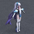 Game And Movie Character With White Long Hair Blue Accents And Futuristic Tech Outfit