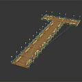 T Shaped Wooden Dock Structure With Black Support Posts On Water Surface 3d model