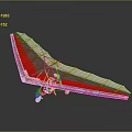Red and white glider model with large wings on dark background 3d model