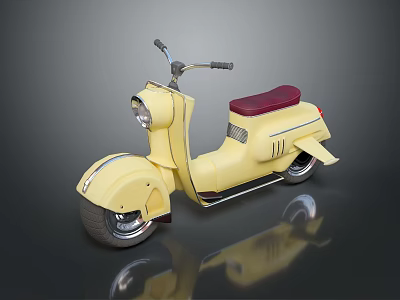 Vintage Yellow Scooter With Red Seat Metal Body And Reflective Surface On Gray Background 3d model