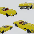 Yellow Classic Convertible Car With Red Interior Displayed From Multiple Angles