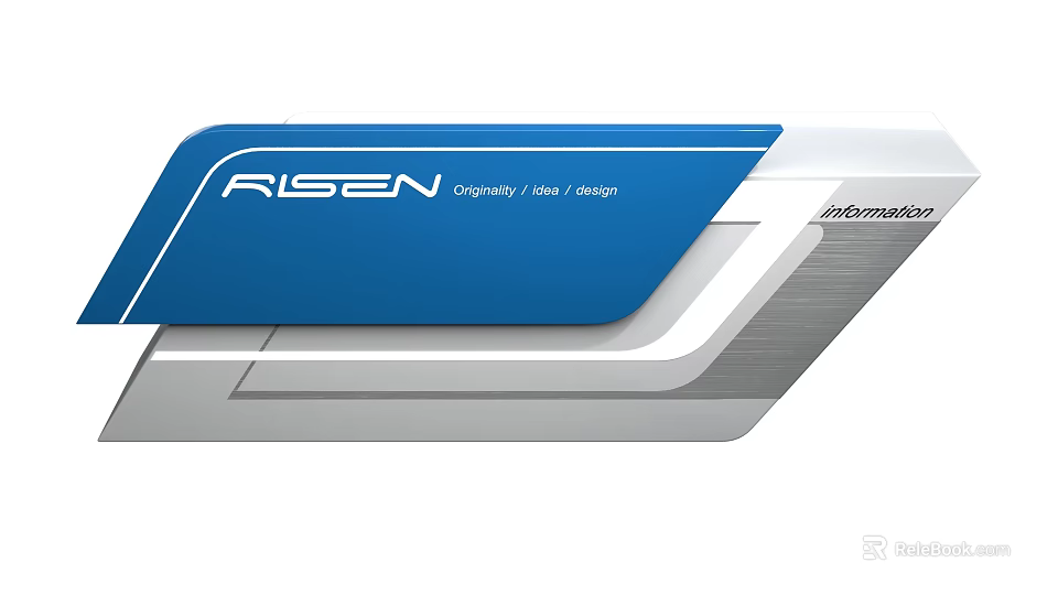 Risen Modern Reception Desk Design With Sleek Blue Panel And Silver Geometric Accents 3d model