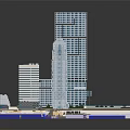Cartoon City Scene With Tall Buildings Roads Plaza And Water Pool