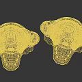 Green Plush Crocodile Dolls with Blue Black Jackets Yellow Shirts and Pendants on Gray Background
