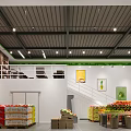 Modern Fruit Store Interior with Colorful Fresh Fruits Organized Shelves Bright Lighting and Decorative Posters