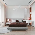 Modern Bedroom Interior Design With Gray Bed Frame Brown Bedding White Wardrobe And Round Rug
