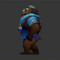 Fierce Bear Like 3D Character With Blue Decorative Outfit Ornate Tattoos And Muscular Build