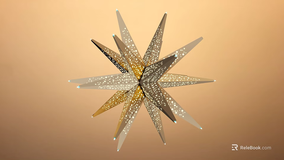 Star Shaped Art Installation With Silver Gold Points And Perforated Design On Beige Background 3d model 