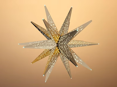 Star Shaped Art Installation With Silver Gold Points And Perforated Design On Beige Background 3d model