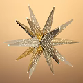 Star Shaped Art Installation With Silver Gold Points And Perforated Design On Beige Background