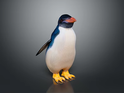 Adorable Standing Penguin with Black White Plumage Blue Wings Orange Beak and Yellow Feet 3d model