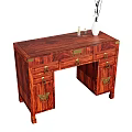 Classic Wooden Desk With Drawers Brass Hardware And White Vase Decor