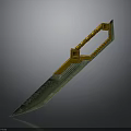 Green Blade Orange Handle Knife With Geometric Design And Decorative Patterns