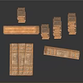 Wooden Rectangular Blocks And Long Strips With Brown Textured Surface Stacked And Arranged 3d model