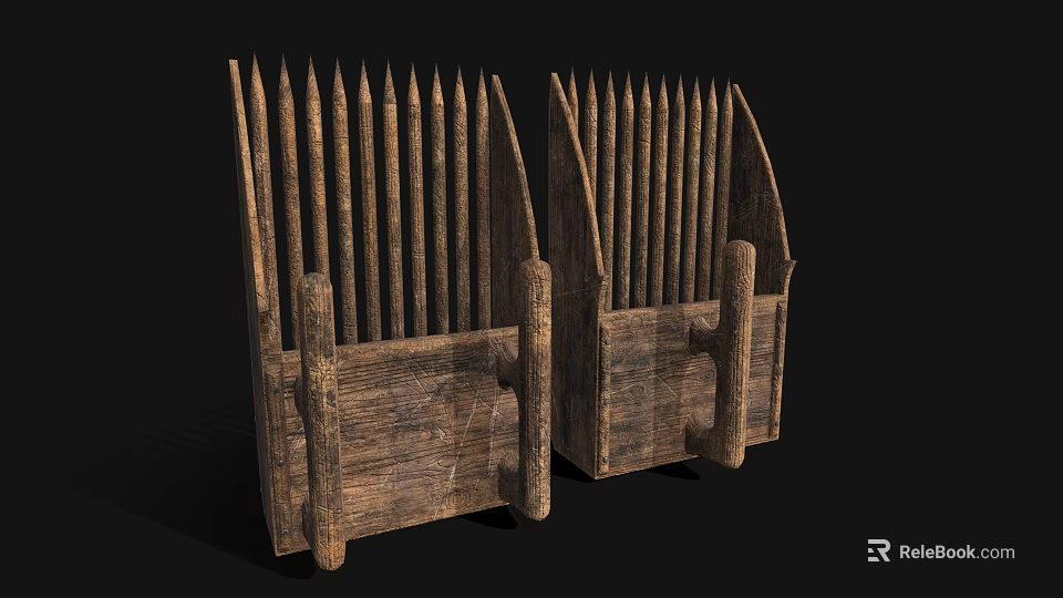 Rustic Wooden Spiked Industrial Equipment With Two Parallel Units Structural Frame Design 3d model 