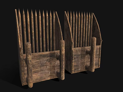 Rustic Wooden Spiked Industrial Equipment With Two Parallel Units Structural Frame Design 3d model