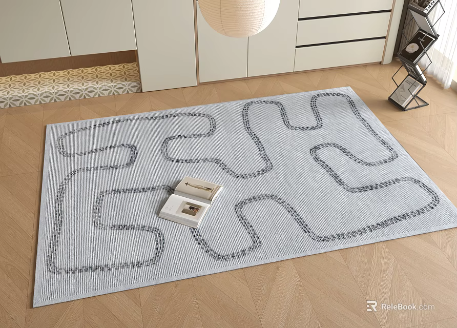 Square Area Rug with Light Gray Wavy Black Patterns in Modern Home Living Room 3d model 