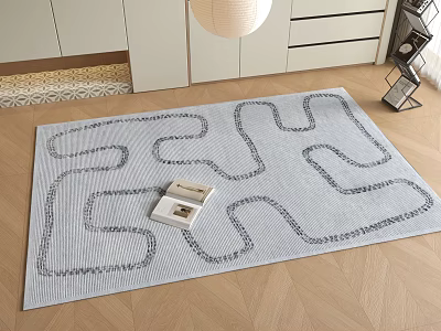 Square Area Rug with Light Gray Wavy Black Patterns in Modern Home Living Room 3d model