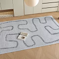 Square Area Rug with Light Gray Wavy Black Patterns in Modern Home Living Room