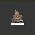 Miniature Venetian Style Building Model with Canal Boat Umbrella Tables And Bridge
