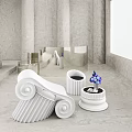 White Column Inspired Leisure Chair With Side Table And Blue Flowers In Modern Minimalist Space