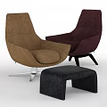 Modern Brown Burgundy Velvet Upholstered Accent Chairs Silver Metal Base With Black Ottoman