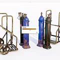Rusty Blue Green Brown Gas Cylinders With Metal Transport Carts For Public Facility