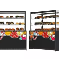 Multi Layer Bakery Display Shelves with Pastries and Vibrant Cartoon Decorations