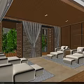 SPA Sauna Interior Design With Wooden Elements Relaxation Area Sofas And Greenery