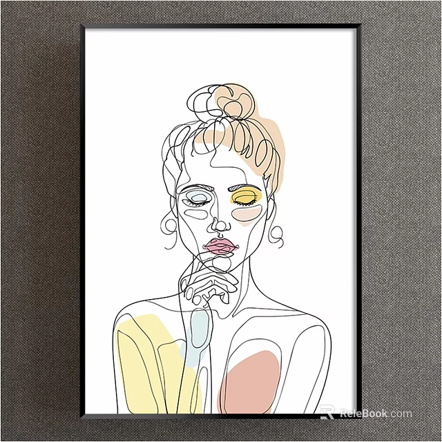 Minimalist Line Art Female Figure Painting With Bun Hairstyle And Pastel Colors 3d model 