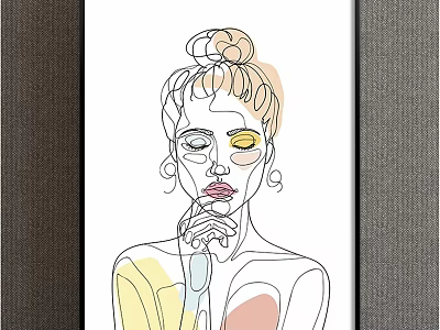 Minimalist Line Art Female Figure Painting With Bun Hairstyle And Pastel Colors 3d model