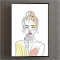 Minimalist Line Art Female Figure Painting With Bun Hairstyle And Pastel Colors