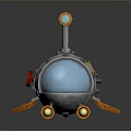 Yellow Underwater Submarine With Blue Transparent Cockpit Orange Periscope Fins And Thrusters