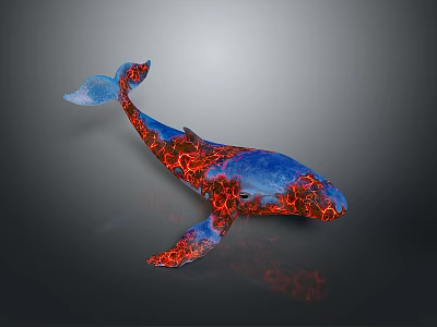 Vibrant Blue And Red Whale With Colorful Body Patterns Swimming In Dark Background 3d model