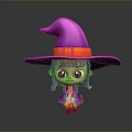 Cute Little Witch Girl Cartoon Character Wearing Purple Hat Red Belt And Purple Outfit