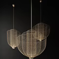 Modern Wire Mesh Chandeliers With Elegant Cage Design Hanging In Black Background