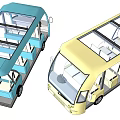 Two Open Top Buses Blue And Gold With Comfortable Interior Seats 3d model