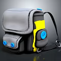 Functional Gray Camera Bag Featuring Yellow Accents Blue Buttons and Black Strap 3d model