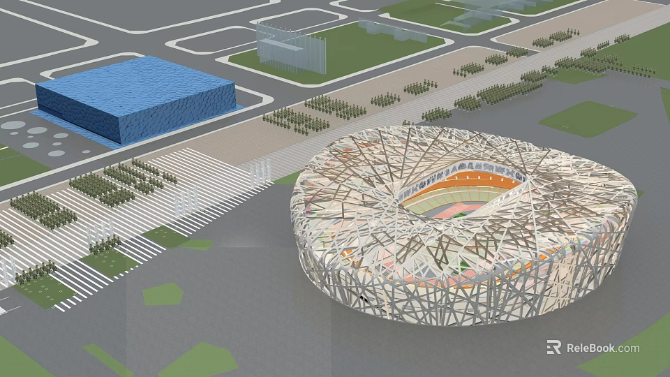 National Stadium 3D Architectural Model With Surrounding Buildings And Green Spaces 3d model 