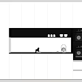 Modern Kitchen Interior With White Cabinets Black Appliances And Striped Backsplash