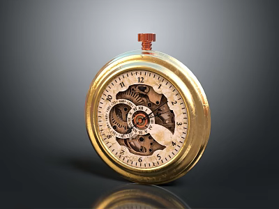 Vintage Mechanical Pocket Watch With Gold Case And Intricate Gear Design On Dark Background 3d model