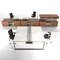 Modern Office Desks With White Tabletop Wooden Cabinets Dividers And Black Chairs